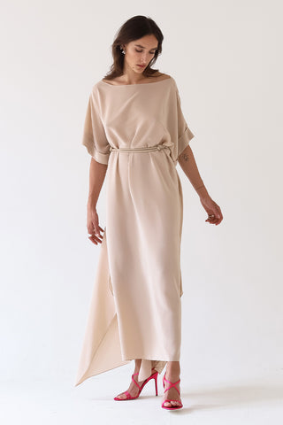 SHIRT DRESS WITH SHORT SLEEVES MAXI - PALE PINK