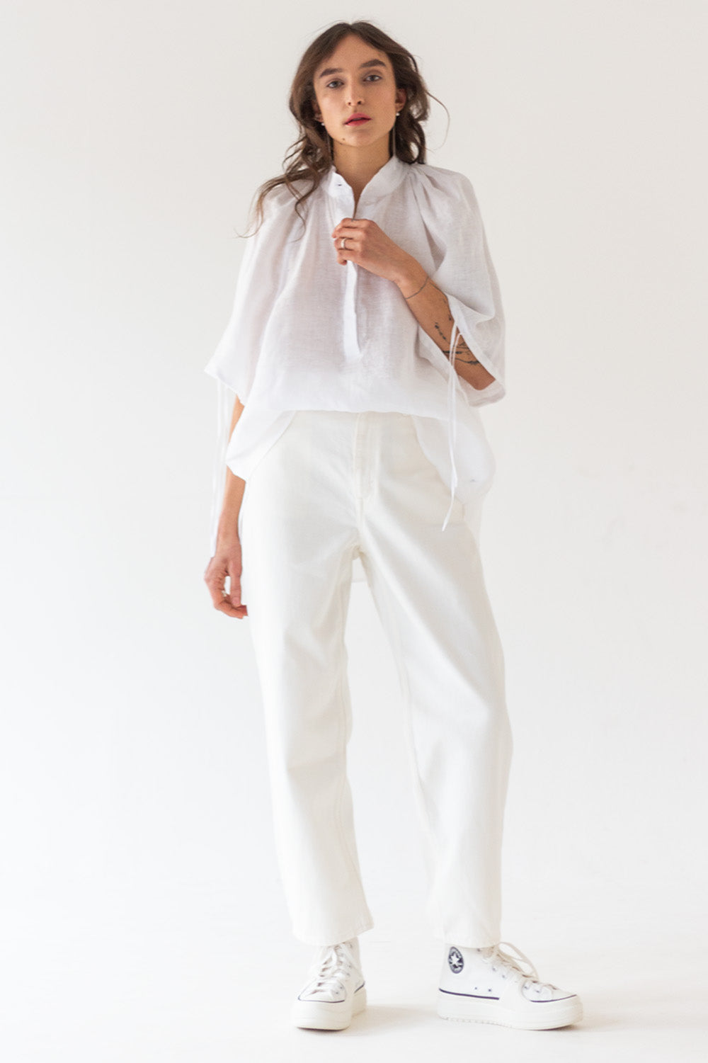 LINEN SHIRT WITH SHORT SLEEVE - WHITE