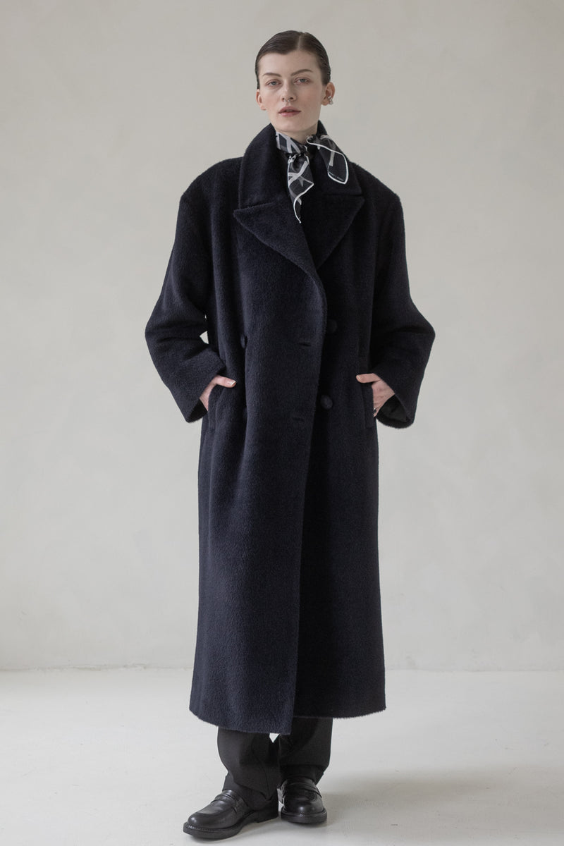 OVERSIZED CASHMERE COAT MAXI (NAVY BLUE)