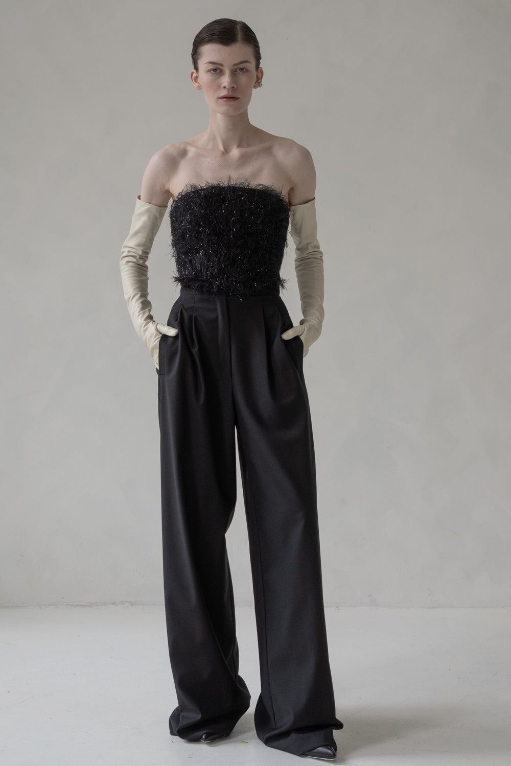 WOOL TROUSERS WITH QUILTED BELT