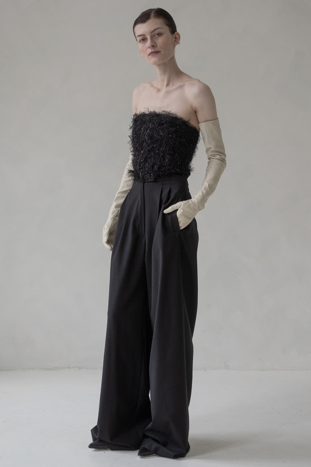 WOOL TROUSERS WITH QUILTED BELT