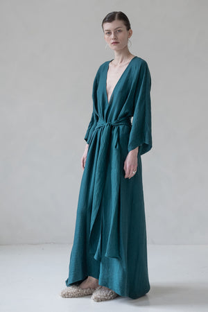 TIE WRAP DRESS V NECK WITH TRAIL (PEACOCK GREEN)