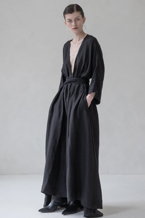 TIE WRAP DRESS V NECK WITH TRAIL (BLACK)