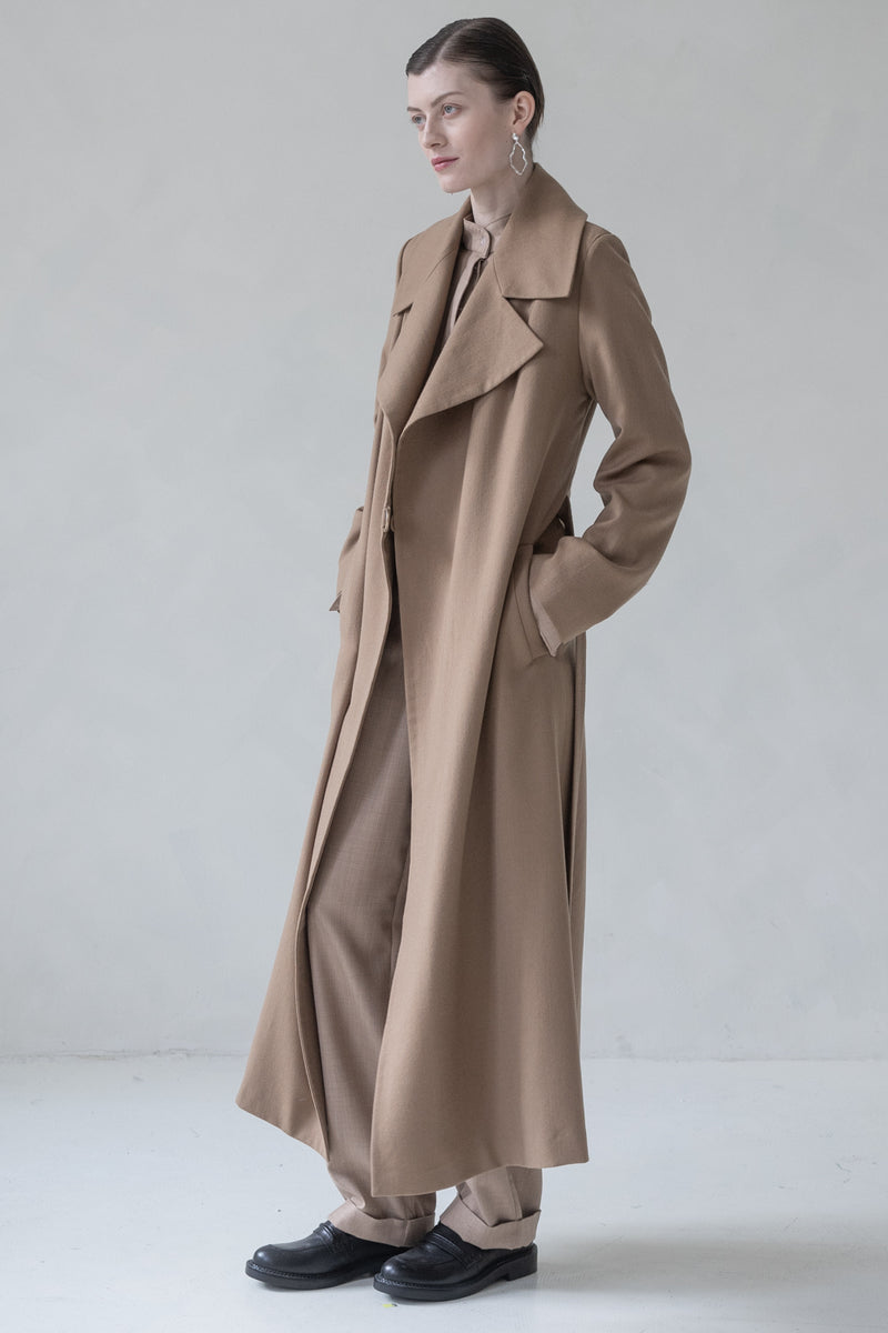 LONG WOOL TIE COAT (CAMEL)