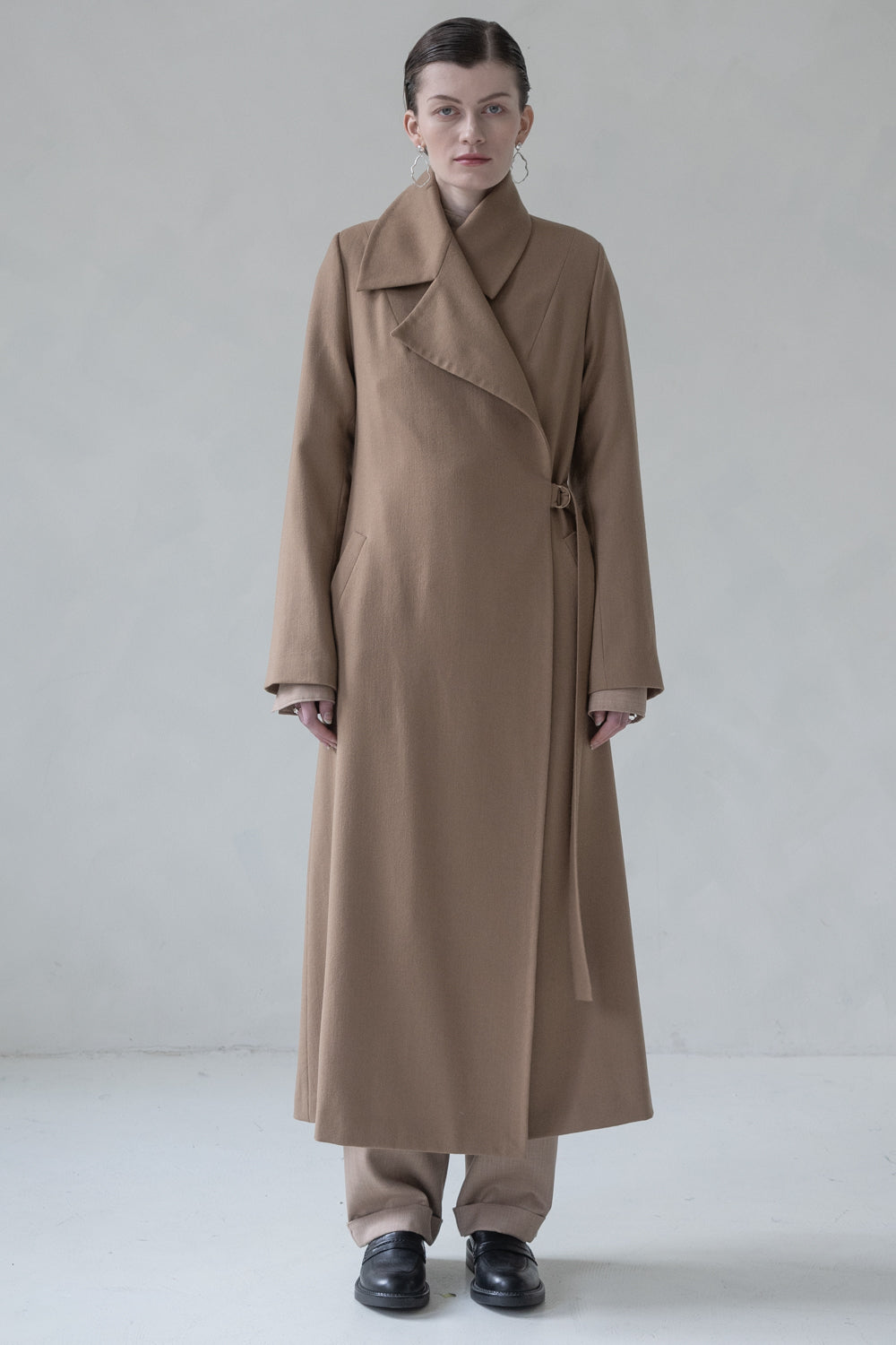 LONG WOOL TIE COAT (CAMEL)