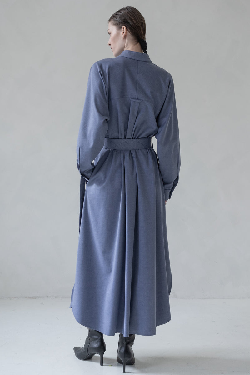 SHIRT DRESS WITH LONG SLEEVES MAXI (BLUE MELANGE)