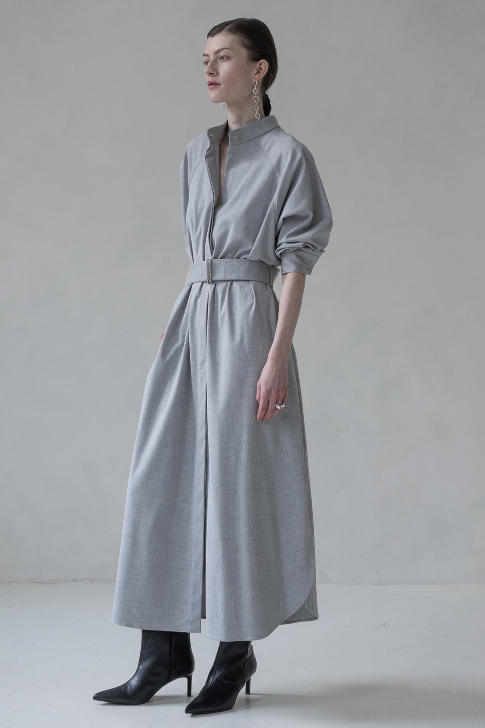 SHIRT DRESS WITH LONG SLEEVES MAXI (GREY MELANGE, TURQUOISE)