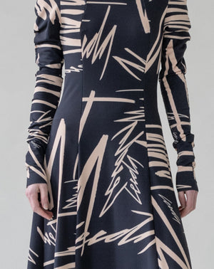 MIDI DRESS WITH PRINT "LEIA" (GREY/WHITE, BLACK/BEIGE)