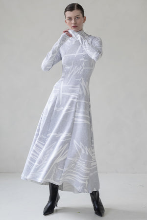 MIDI DRESS WITH PRINT "LEIA" (GREY/WHITE, BLACK/BEIGE)