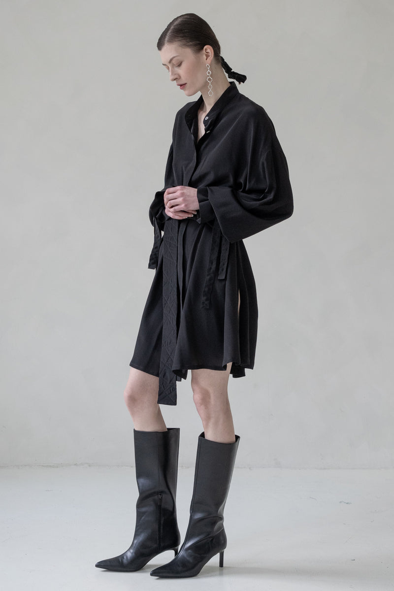 SILK SHIRT MINI DRESS (BLACK)