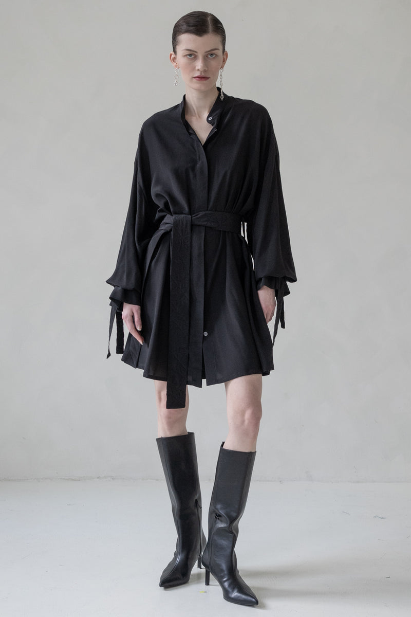 SILK SHIRT MINI DRESS (BLACK)