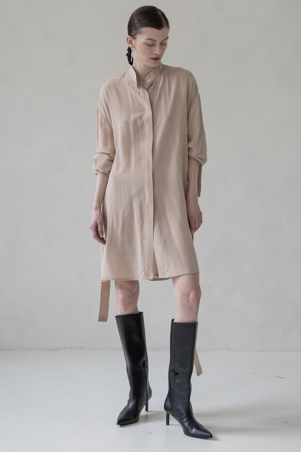 SILK SHIRT MINI DRESS (BEIGE)