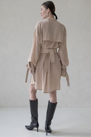 SILK SHIRT MINI DRESS (BEIGE)