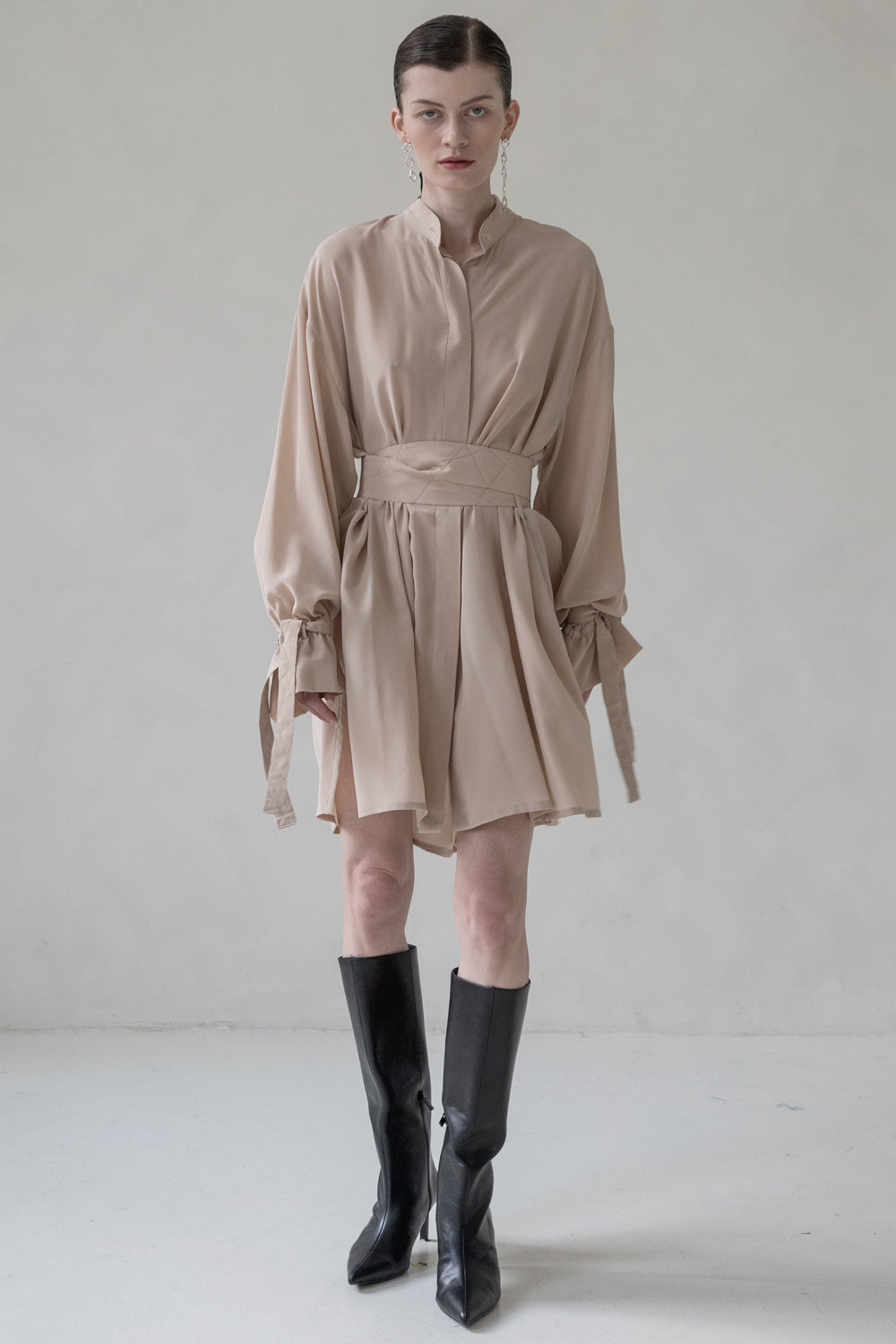 SILK SHIRT MINI DRESS (BEIGE)