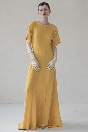 MAXI SILK DRESS WITH TIE (YELLOW)