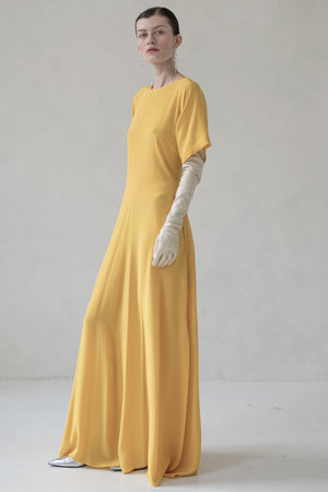 MAXI SILK DRESS WITH TIE (YELLOW)
