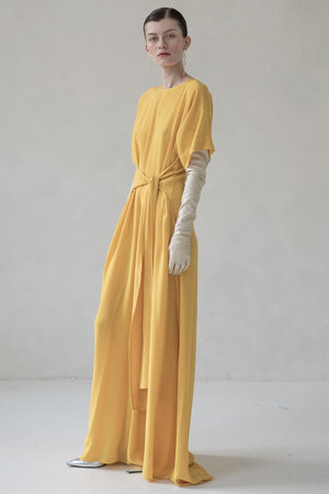 MAXI SILK DRESS WITH TIE (YELLOW)