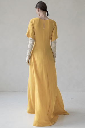 MAXI SILK DRESS WITH TIE (YELLOW)