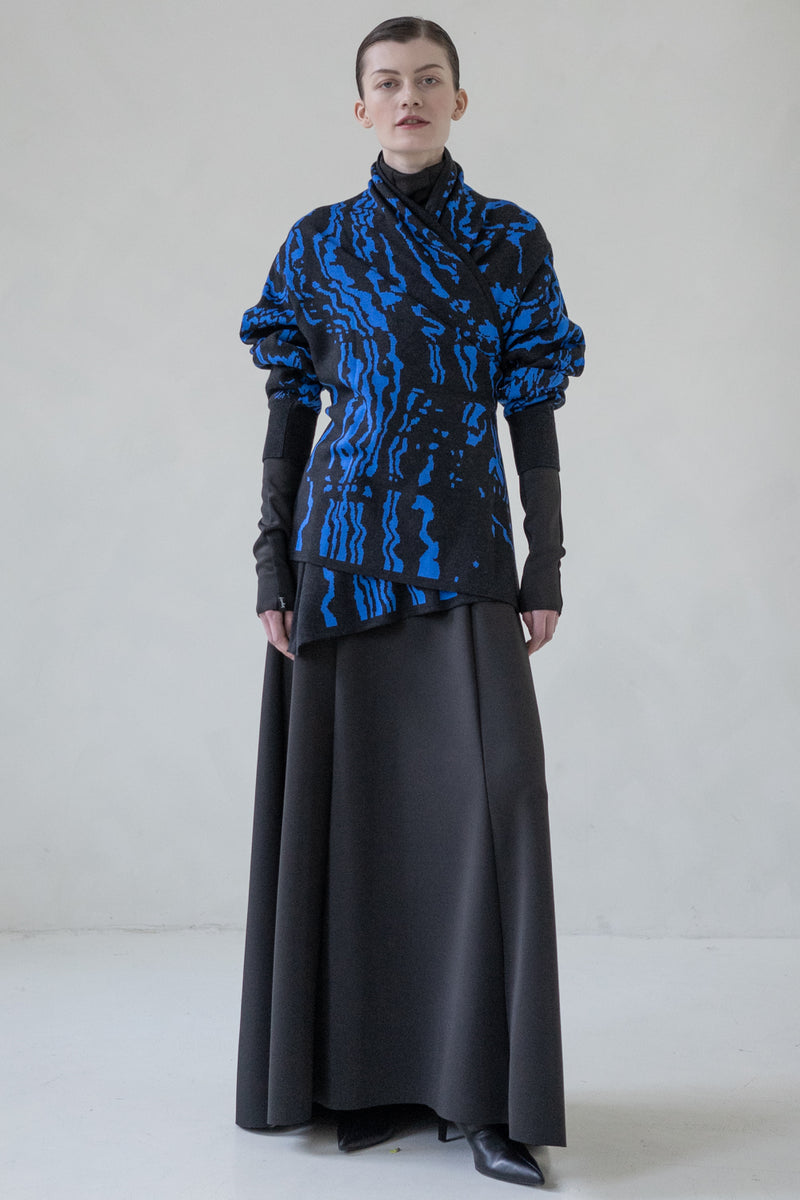 WOOL KIMONO SWEATER "SURFACE" (BLUE)