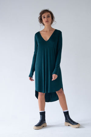 DRESS V NECK  – GREEN, RED