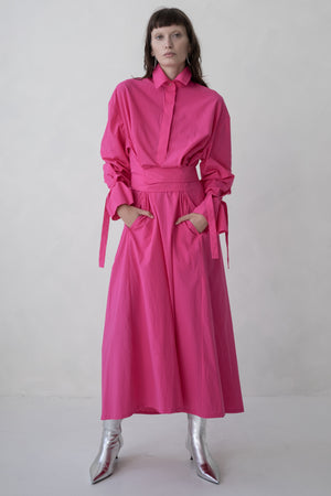 SHIRT DRESS WITH LONG SLEEVES - MAGENTA