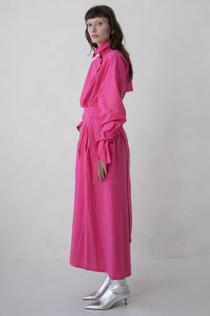 SHIRT DRESS WITH LONG SLEEVES - MAGENTA