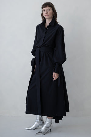 SHIRT DRESS MAXI LONG SLEEVES - BLACK