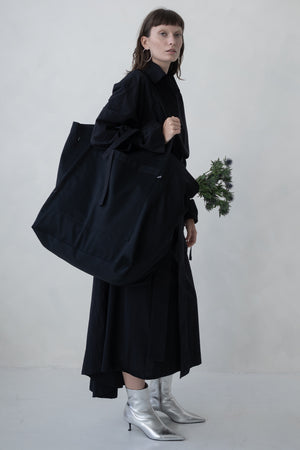 SHIRT DRESS MAXI LONG SLEEVES - BLACK