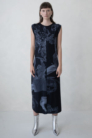 SLEEVELESS DRESS - DARK PRINT