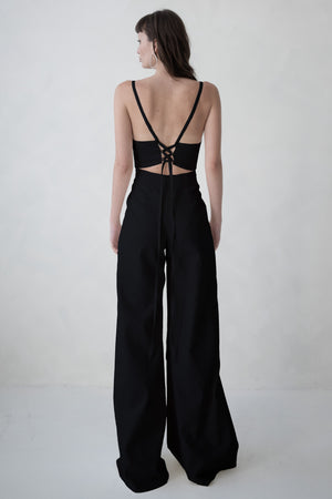 LACE UP JUMPSUIT - BLACK