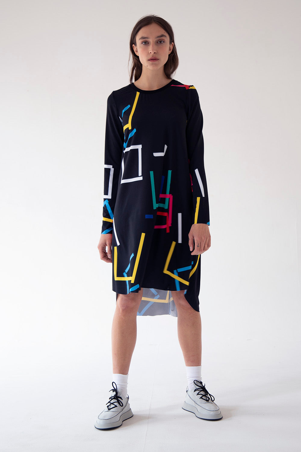 BASIC DRESS ROUND NECK (MARKS, DARK PRINT)
