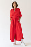 SHIRT DRESS WITH LONG SLEEVES MAXI - RED