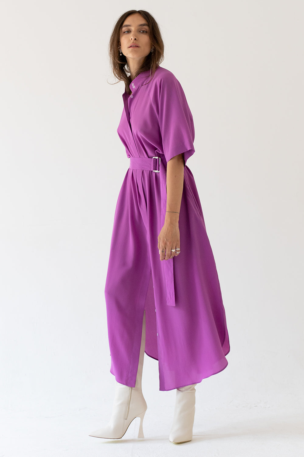 SHIRT SILK DRESS - LILAC