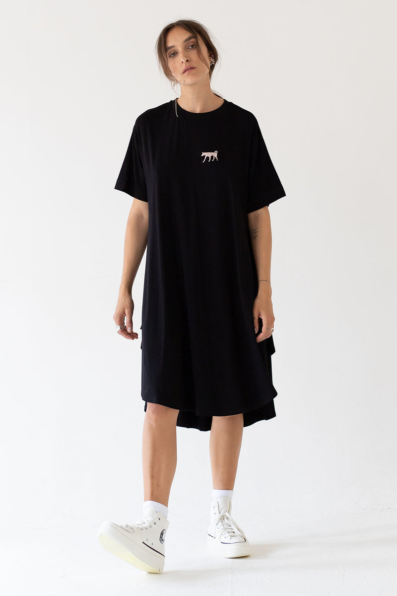 LEEDA X MC DIARY DRESS KNOT II. WITH EMBROIDERY - BLACK