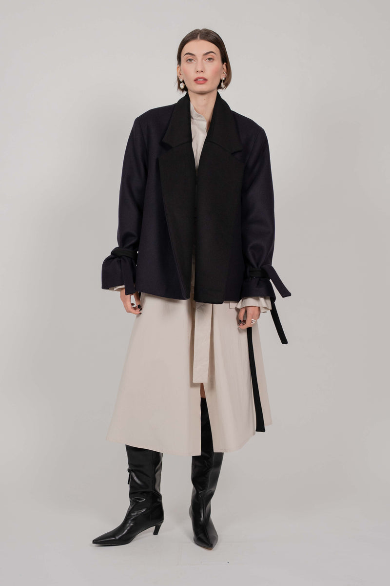 SHORT WOOL COAT "FOG" DARK