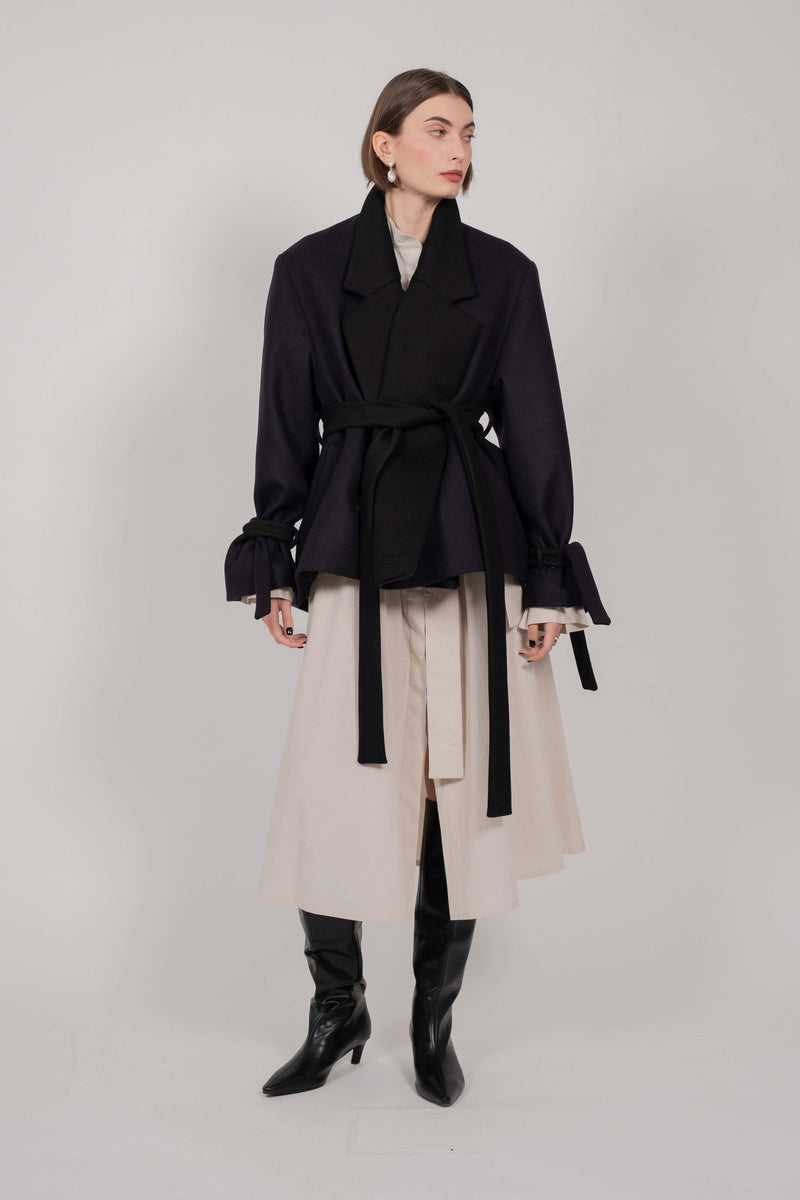 SHORT WOOL COAT "FOG" DARK
