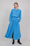 SILK SHIRT DRESS WITH LONG SLEEVES (SKY BLUE)