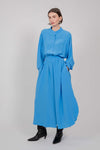 SILK SHIRT DRESS WITH LONG SLEEVES (SKY BLUE)