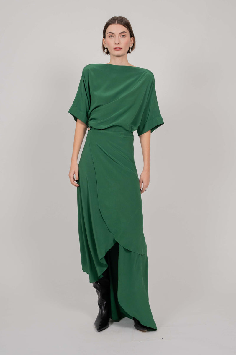 SILK DRESS KNOT LONG (GREEN)