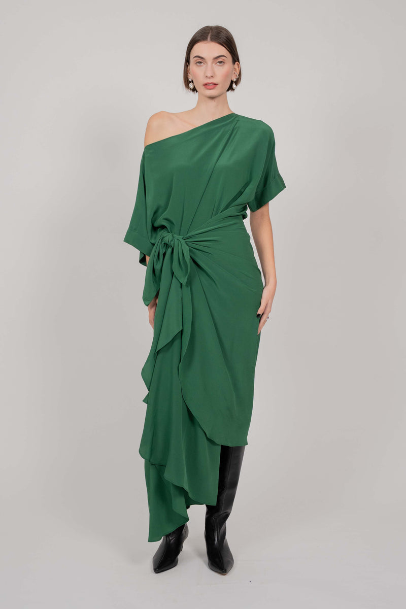 SILK DRESS KNOT LONG (GREEN)