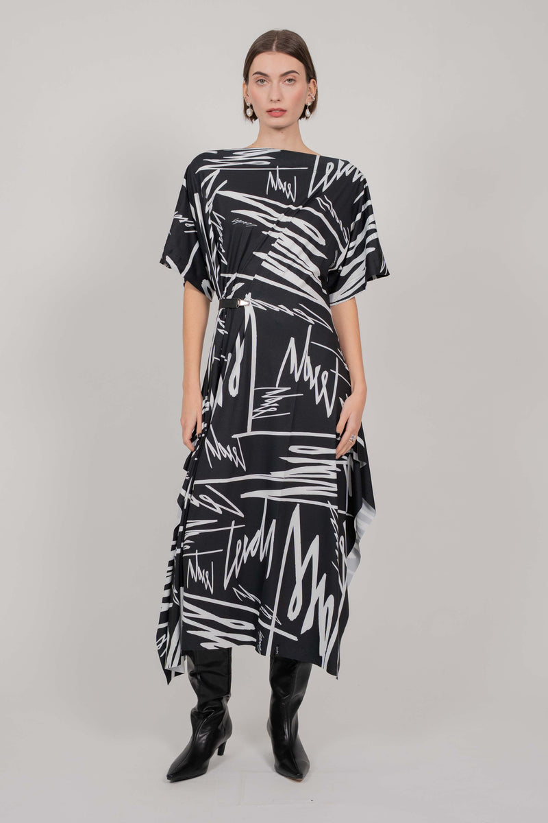 DRESS KNOT CONTRAST PRINT