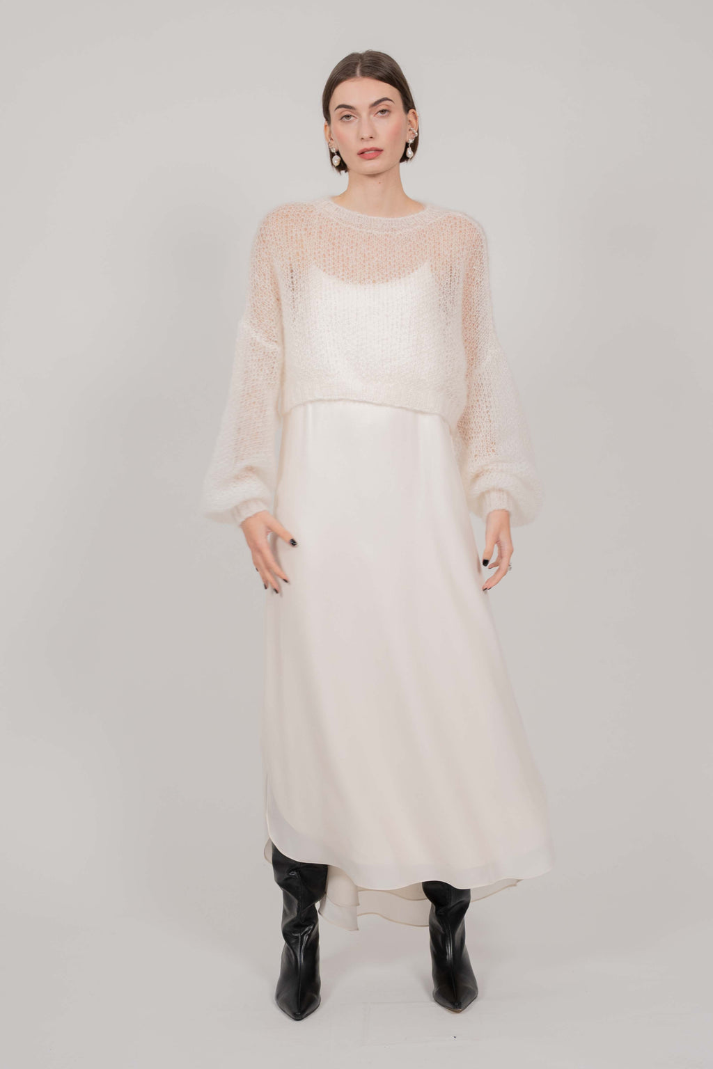 SPAGHETTI STRAPS SILK DRESS (IVORY)