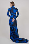 ELASTIC DRESS WITH LONG SLEEVES AND TRAIN (BLUE PRINT)