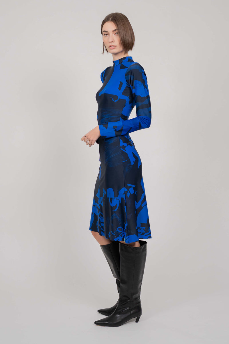 ELASTIC DRESS WITH LONG SLEEVES MINI (BLUE PRINT)