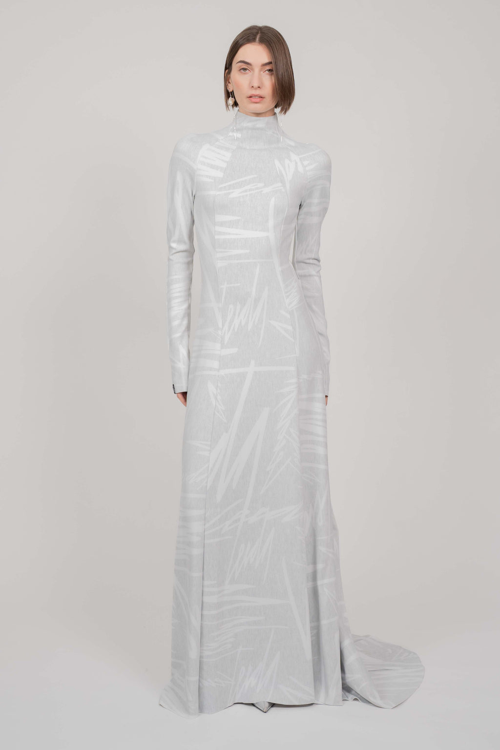 ELASTIC DRESS WITH LONG SLEEVES MAXI (GREY PRINT)