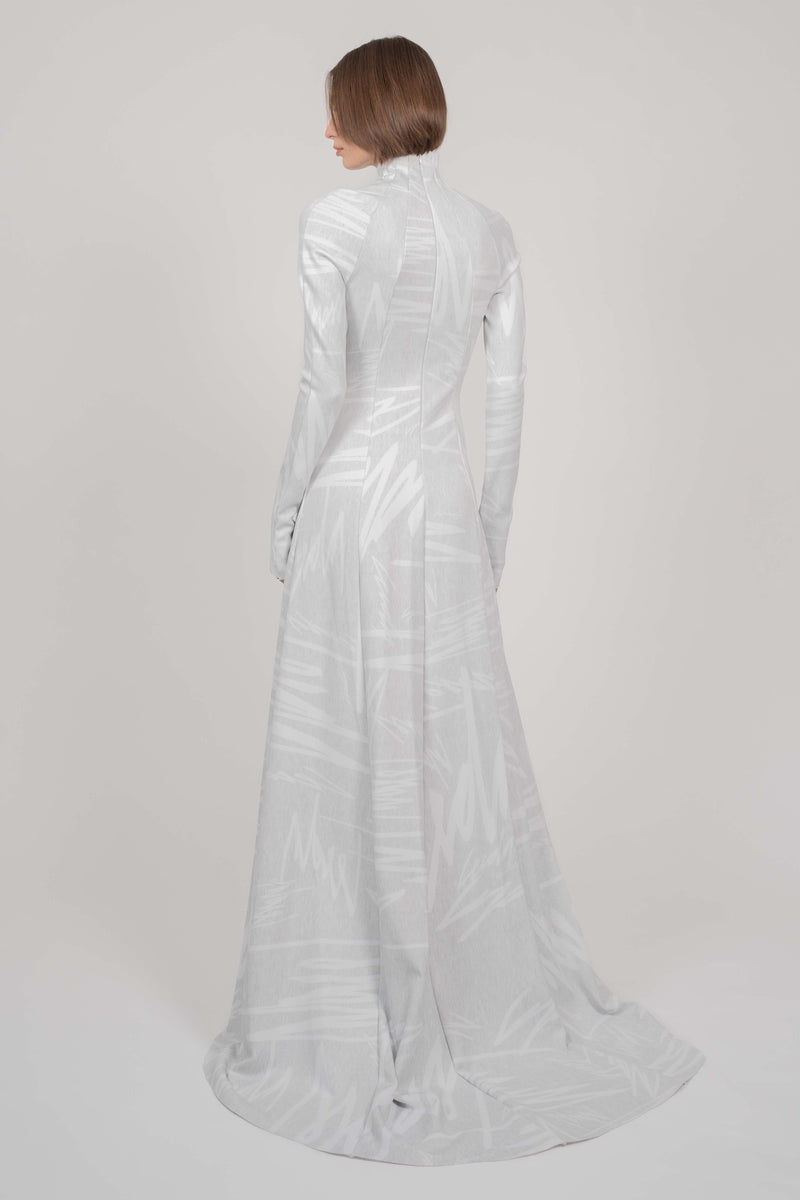 ELASTIC DRESS WITH LONG SLEEVES MAXI (GREY PRINT)