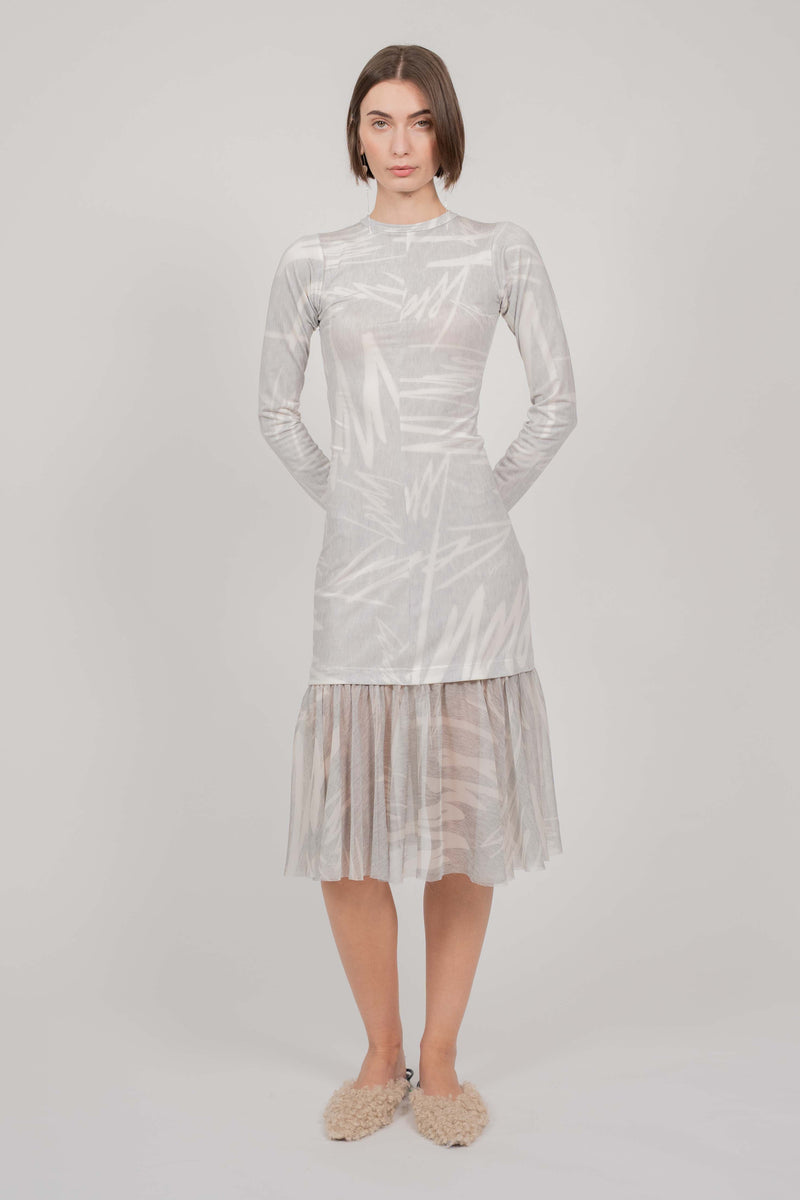 GREY PRINT DRESS SHORT