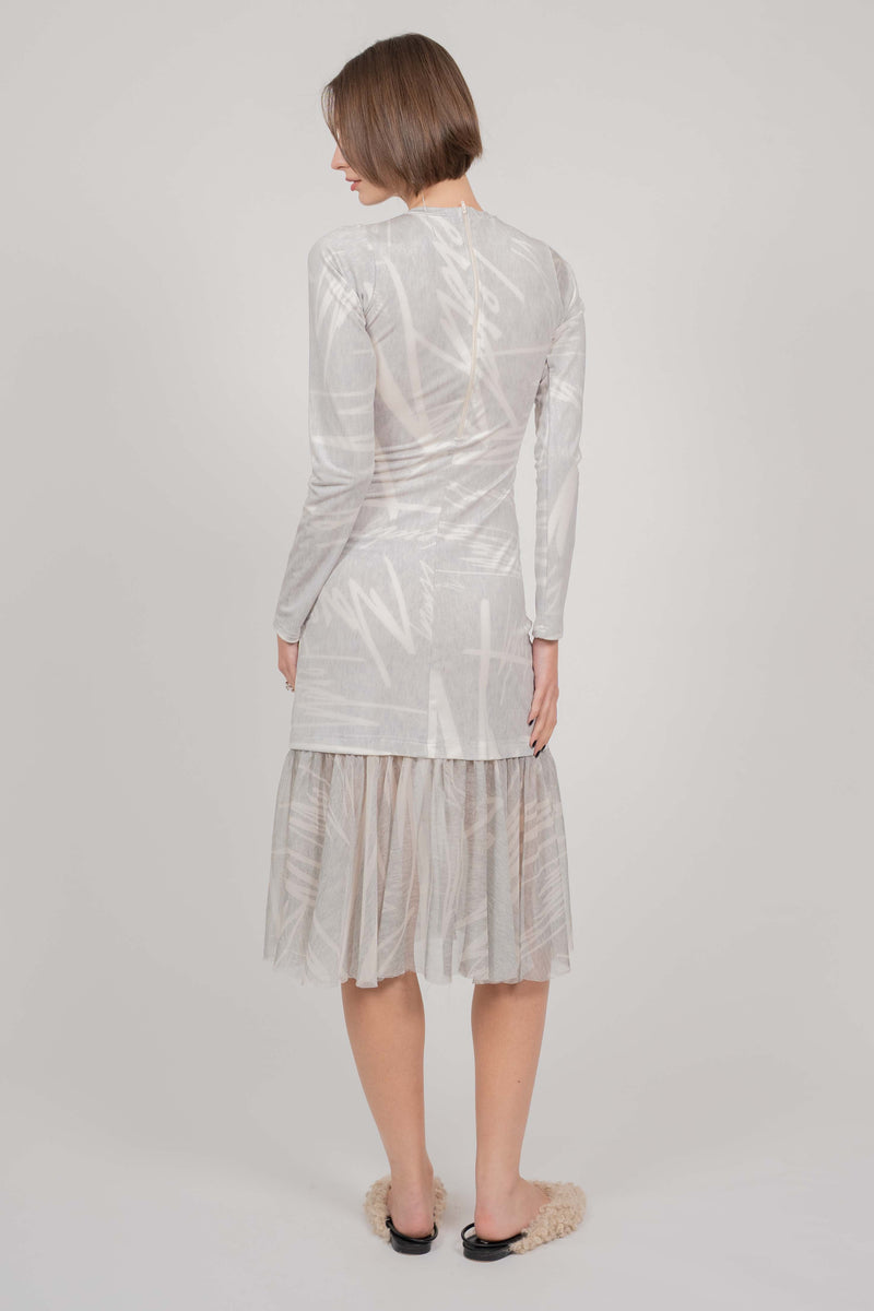 GREY PRINT DRESS SHORT