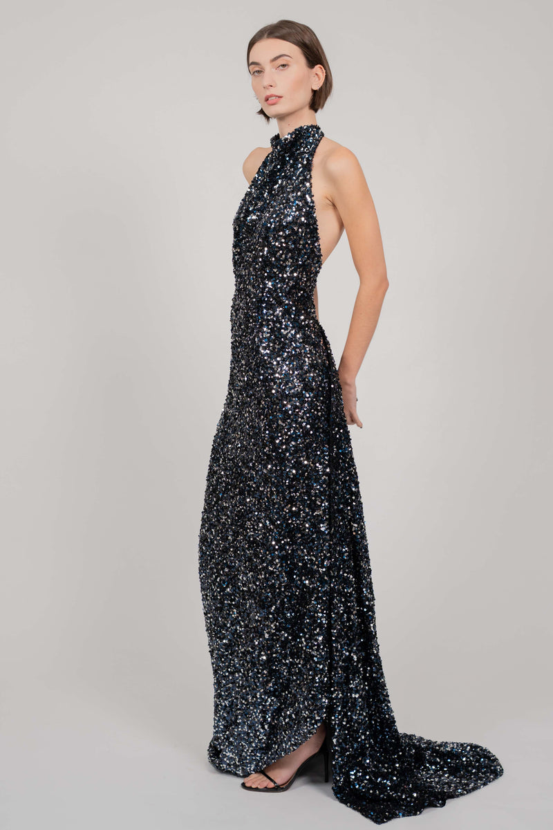EXCLUSIVE SEQUIN DRESS SILVER/BLACK - RENTAL