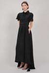 SHIRT TIE SILK DRESS WITH TRAIN (BLACK)